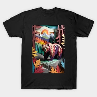 Papercut Grizzly Bear In The Mountains T-Shirt